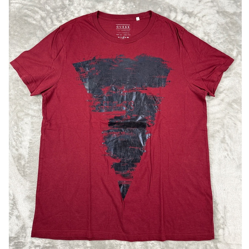 Guess Los Angeles Mens L Burgundy Red‎ Distressed Graphic T-Shirt Short Sleeve